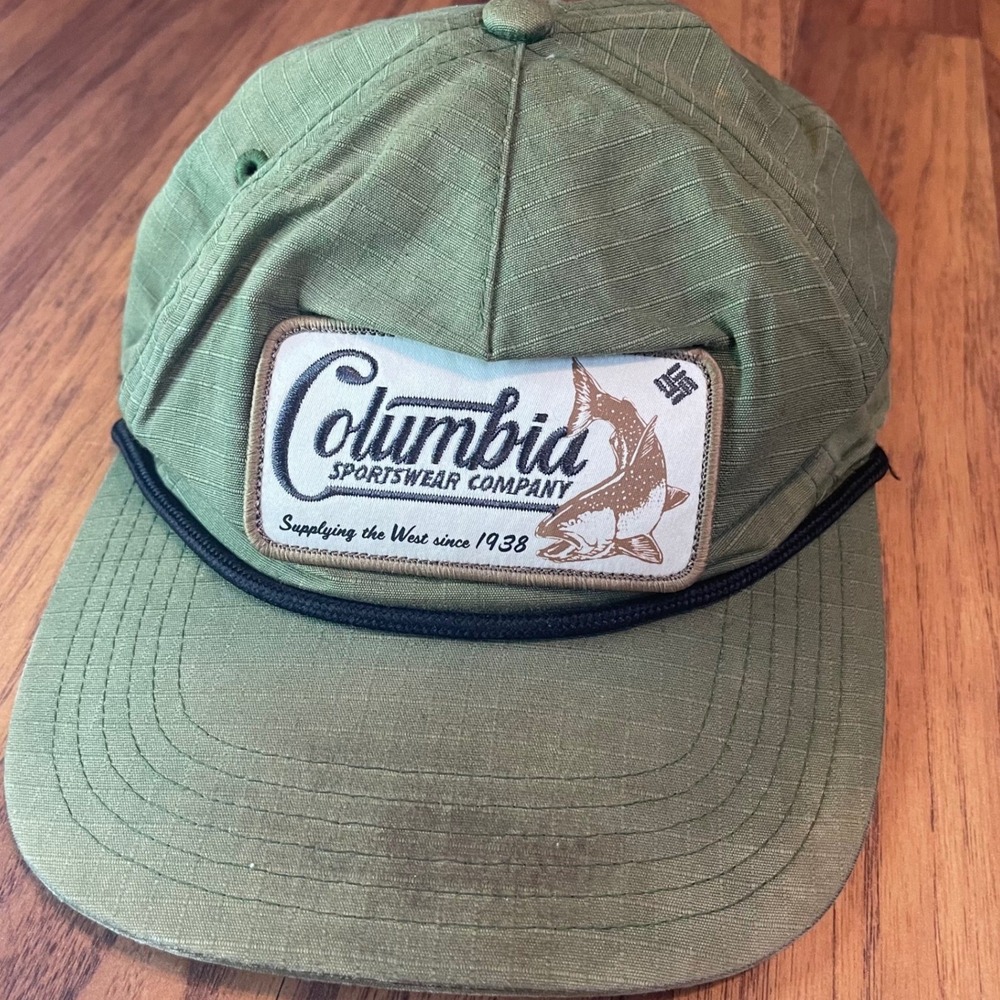Columbia Sportswear Hat Mens OS Olive Green Ripstop Trout Rope Snapback Cap